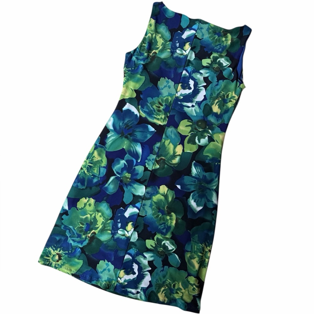 Lauren Ralph Lauren Blue Green Floral Sleeveless Dress, 10 - Picture 3 of 8